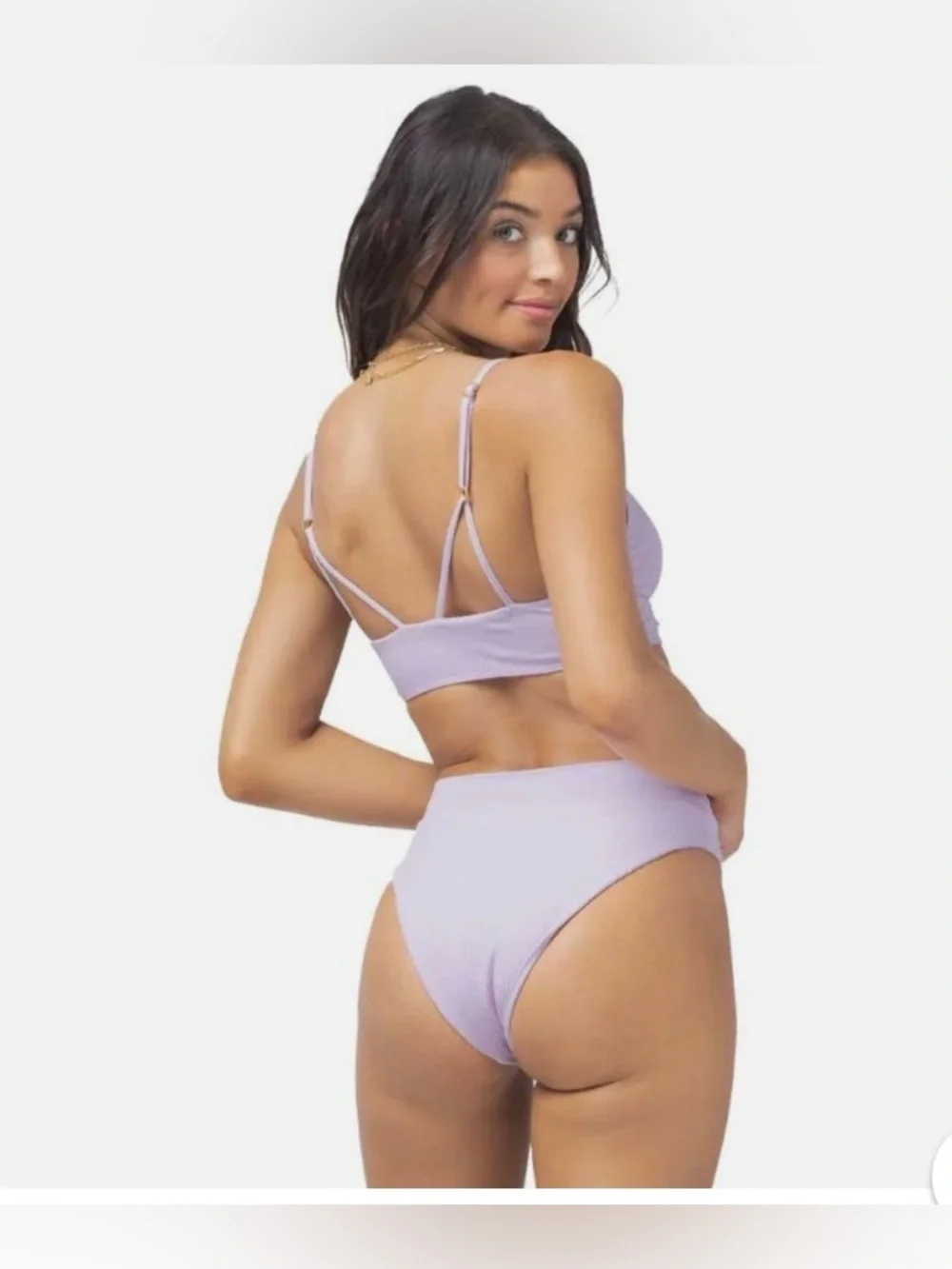 L*SPACE Peony Purple Siren Top Court Bottom Ribbed Miami Beach style Bikini L - Picture 2 of 11